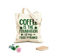 AILOONG Borsa tote con manico piatto in nastro il caffè è il fondamento della mia piramide alimentare design per amanti del caffè Tessuto spesso 340g/m² Sostituisce lo zaino scolastico