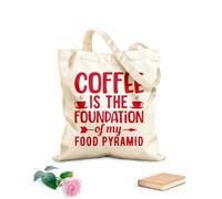 AILOONG Borsa tote con manico piatto in nastro il caffè è il fondamento della mia piramide alimentare design per amanti del caffè Tessuto spesso 340g/m² Sostituisce lo zaino scolastico