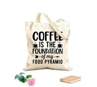 AILOONG Borsa tote con manico piatto in nastro il caffè è il fondamento della mia piramide alimentare design per amanti del caffè Tessuto spesso 12 once Sostituisce lo zaino scolastico 35x40cm Grande
