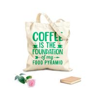 AILOONG Borsa tote con manico piatto in nastro il caffè è il fondamento della mia piramide alimentare design per amanti del caffè Tessuto spesso 340g/m² Sostituisce lo zaino scolastico