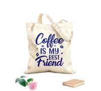AILOONG Borsa tote con manico piatto in nastro il caffè è la mia migliore amica tipografia Tessuto spesso 340g/m² Sostituisce lo zaino scolastico