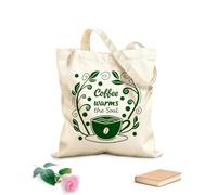 AILOONG Borsa tote con manico piatto in nastro il caffè scalda l'anima Tessuto spesso 340g/m² Sostituisce lo zaino scolastico