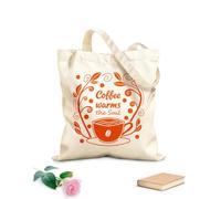 AILOONG Borsa tote con manico piatto in nastro il caffè scalda l'anima Tessuto spesso 340g/m² Sostituisce lo zaino scolastico
