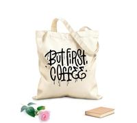 AILOONG Borsa tote con manico piatto in nastro Ma la prima tazza di caffè ha bisogno di più bar e caffetterie Tessuto spesso 12 once Sostituisce lo zaino scolastico 35x40cm Grande