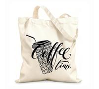 AILOONG Borsa tote con manico piatto in nastro Ora del caffè con chicchi di caffè da asporto, tazza e cannuccia Tessuto spesso 12 once Sostituisce lo zaino scolastico 25x30cm Piccola