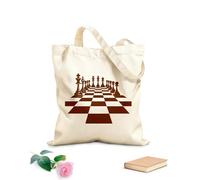 AILOONG Borsa tote con manico piatto in nastro pezzi degli scacchi su una scacchiera silhouette dama dentro e su una Tessuto spesso 340g/m² Sostituisce lo zaino scolastico