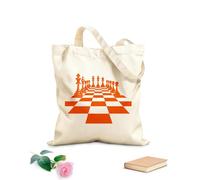 AILOONG Borsa tote con manico piatto in nastro pezzi degli scacchi su una scacchiera silhouette dama dentro e su una Tessuto spesso 340g/m² Sostituisce lo zaino scolastico