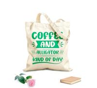 AILOONG Borsa tote con manico piatto in nastro una giornata tipo caffè e alligatore Tessuto spesso 340g/m² Sostituisce lo zaino scolastico