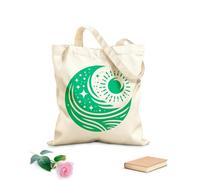 AILOONG Borsa tote con manico piatto in nastro yin yang celeste stilizzato del sole, della luna, delle stelle e delle onde dell'oceano che rappresentano l'equilibrio Tessuto spesso 340g/m²