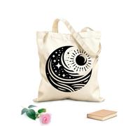 AILOONG Borsa tote con manico piatto in nastro yin yang celeste stilizzato del sole, della luna, delle stelle e delle onde dell'oceano che rappresentano l'equilibrio Tessuto spesso 12 once 25x30cm