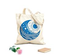 AILOONG Borsa tote con manico piatto in nastro yin yang celeste stilizzato del sole, della luna, delle stelle e delle onde dell'oceano che rappresentano l'equilibrio Tessuto spesso 340g/m²