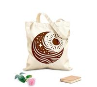 AILOONG Borsa tote con manico piatto in nastro yin yang celeste stilizzato del sole, della luna, delle stelle e delle onde dell'oceano che rappresentano l'equilibrio Tessuto spesso 340g/m²