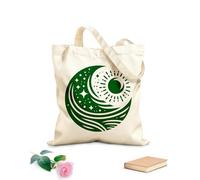 AILOONG Borsa tote con manico piatto in nastro yin yang celeste stilizzato del sole, della luna, delle stelle e delle onde dell'oceano che rappresentano l'equilibrio Tessuto spesso 340g/m²