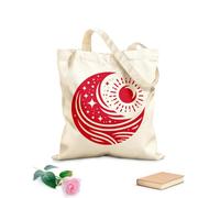 AILOONG Borsa tote con manico piatto in nastro yin yang celeste stilizzato del sole, della luna, delle stelle e delle onde dell'oceano che rappresentano l'equilibrio Tessuto spesso 340g/m²