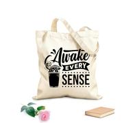 AILOONG Borsa tote con tracolla in fettuccia Tessuto spesso 12 once risveglia ogni senso citazioni appassionate sul caffè tipografia Borsa da disegno 35x40cm Grande