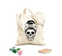 AILOONG Borsa tote in tela grezza Acconciatura per Halloween con testa di teschio Tessuto spesso 12 once Utilizzabile come borsa porta attrezzi 31x36cm Media