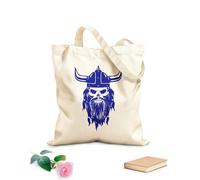AILOONG Borsa tote in tela grezza Elmo da guerriero con testa vichinga e teschio medievale Tessuto spesso 340g/m² Utilizzabile come borsa porta attrezzi