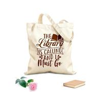 AILOONG Borsa tote in tela grezza La libreria di lettering creativo Phrase sta chiamando, devi assolutamente andare Tessuto spesso 340g/m² Utilizzabile come borsa porta attrezzi