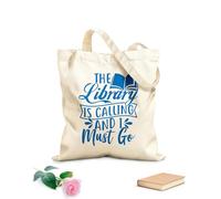 AILOONG Borsa tote in tela grezza La libreria di lettering creativo Phrase sta chiamando, devi assolutamente andare Tessuto spesso 340g/m² Utilizzabile come borsa porta attrezzi