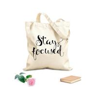 AILOONG Borsa tote in tela grezza Lettera con citazione motivazionale ispiratrice per restare concentrati Tessuto spesso 12 once Utilizzabile come borsa porta attrezzi 31x36cm Media
