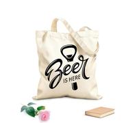 AILOONG Borsa tote in tela grezza Pub Phrase Beer is Here Beer Cap Beerhouse Tessuto spesso 12 once Utilizzabile come borsa porta attrezzi 31x36cm Media
