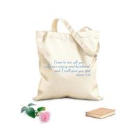 AILOONG Borsa tote in tela grezza Venite a me, voi tutti che siete affaticati e oppressi, e io vi darò riposo. Matteo 11:28 Tessuto spesso 340g/m² Utilizzabile come borsa porta attrezzi