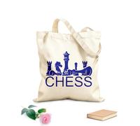 AILOONG Borse a mano in poliestere e cotone Logo del gioco intellettuale con pezzo degli scacchi e bianco Tessuto spesso 340g/m² Utilizzabile come trousse per il trucco