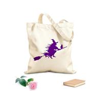 AILOONG Borse a mano in poliestere e cotone Strega che vola con un gatto, Halloween Tessuto spesso 340g/m² Utilizzabile come trousse per il trucco