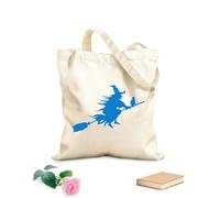 AILOONG Borse a mano in poliestere e cotone Strega che vola con un gatto, Halloween Tessuto spesso 340g/m² Utilizzabile come trousse per il trucco