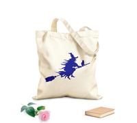 AILOONG Borse a mano in poliestere e cotone Strega che vola con un gatto, Halloween Tessuto spesso 340g/m² Utilizzabile come trousse per il trucco