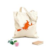 AILOONG Borse a mano in poliestere e cotone Strega che vola con un gatto, Halloween Tessuto spesso 340g/m² Utilizzabile come trousse per il trucco