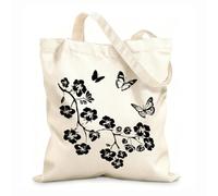 AILOONG Borse a mano in poliestere e cotone Tessuto spesso 12 once Fiore Farfalla Floreale Romantico Ramo Albero Utilizzabile come trousse per il trucco 25x30cm Piccola