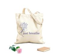 AILOONG Borse a mano in poliestere e cotone Tessuto spesso 340g/m² Citazione del logo Just Breathe Yoga Meditazione Motivo del fiore di loto Utilizzabile come trousse per il trucco