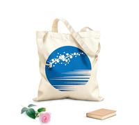 AILOONG Borse a mano in poliestere e cotone Tessuto spesso 340g/m² Tramonto con bellissimo ramo di fiori di ciliegio in stile asiatico Utilizzabile come trousse per il trucco