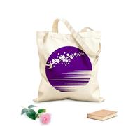 AILOONG Borse a mano in poliestere e cotone Tessuto spesso 340g/m² Tramonto con bellissimo ramo di fiori di ciliegio in stile asiatico Utilizzabile come trousse per il trucco