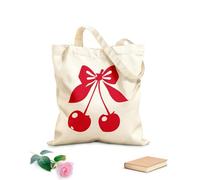 AILOONG Borse a tracolla in tela di cotone Ciliegie rosse brillanti su fiocco rosa isolate Tessuto spesso 340g/m² Utilizzabile come borsa porta attrezzi