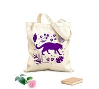 AILOONG Borse a tracolla in tela di cotone Set decorativo con pantera e piante esotiche Tessuto spesso 340g/m² Utilizzabile come borsa porta attrezzi