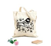 AILOONG Borse a tracolla in tela di cotone Un uccello su un ramo di fiori in stile bianco e nero Tessuto spesso 12 once Utilizzabile come borsa porta attrezzi 35x40cm Grande