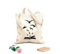 AILOONG Borse da donna in calicò Biblioteca di studio degli uccelli dello stormo di libri aperti Sala di lettura della letteratura Tessuto spesso 12 once Pieghevole 31x36cm Media