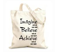 AILOONG Borse da donna in calicò Immagina, credi, realizza, logo, sala giochi Tessuto spesso 12 once Pieghevole 25x30cm Piccola