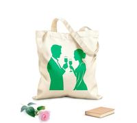 AILOONG Borse da donna in tela di cotone coppia romantica che brinda con gioia con bicchieri di vino durante la cena Tessuto spesso 340g/m² Materiale delicato sulla pelle