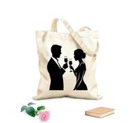 AILOONG Borse da donna in tela di cotone coppia romantica che brinda con gioia con bicchieri di vino durante la cena Tessuto spesso 12 once Materiale delicato sulla pelle 35x40cm Grande