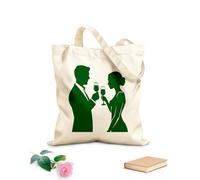 AILOONG Borse da donna in tela di cotone coppia romantica che brinda con gioia con bicchieri di vino durante la cena Tessuto spesso 340g/m² Materiale delicato sulla pelle