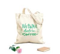 AILOONG Borse da donna in tela di cotone niente chiacchiere prima del caffè, frase creativa divertente scritta a mano Tessuto spesso 340g/m² Materiale delicato sulla pelle