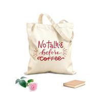 AILOONG Borse da donna in tela di cotone niente chiacchiere prima del caffè, frase creativa divertente scritta a mano Tessuto spesso 340g/m² Materiale delicato sulla pelle