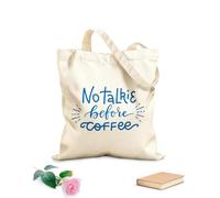 AILOONG Borse da donna in tela di cotone niente chiacchiere prima del caffè, frase creativa divertente scritta a mano Tessuto spesso 340g/m² Materiale delicato sulla pelle