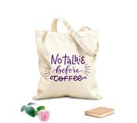 AILOONG Borse da donna in tela di cotone niente chiacchiere prima del caffè, frase creativa divertente scritta a mano Tessuto spesso 340g/m² Materiale delicato sulla pelle