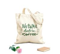 AILOONG Borse da donna in tela di cotone niente chiacchiere prima del caffè, frase creativa divertente scritta a mano Tessuto spesso 340g/m² Materiale delicato sulla pelle