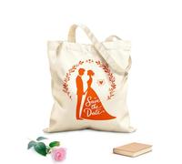 AILOONG Borse da donna in tela di cotone salva la data con sagome di coppie con eleganti elementi di design Tessuto spesso 340g/m² Materiale delicato sulla pelle