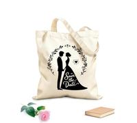 AILOONG Borse da donna in tela di cotone salva la data con sagome di coppie con eleganti elementi di design Tessuto spesso 12 once Materiale delicato sulla pelle 31x36cm Media